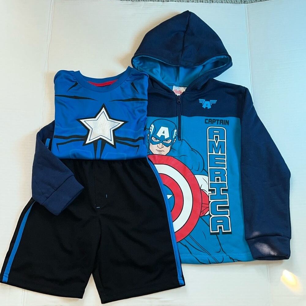 Marvel Avengers 3-Piece Set - Half-Zip Hoodie, Active Shirt, Shorts, 10/12 - NEW